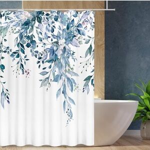 Eucalyptus Blue and White Shower Curtain